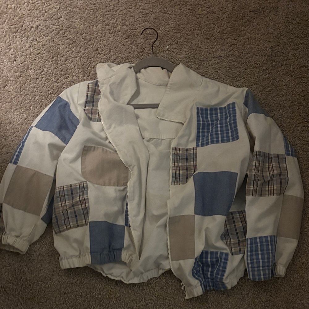 ARE YOU AM I Patchwork Jacket - Blue, Beige, White